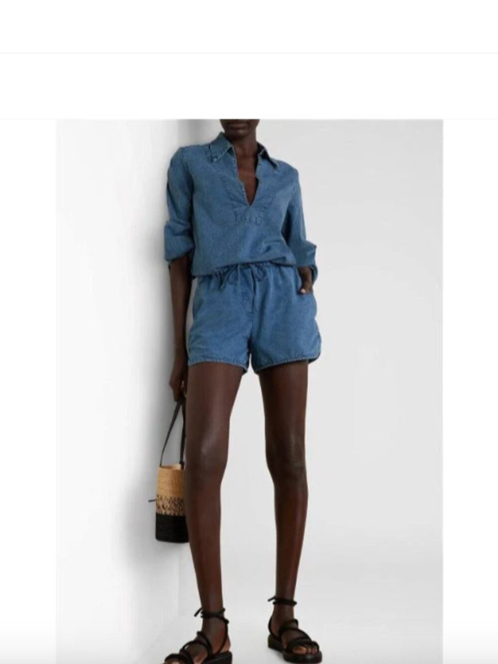Nili Lotan Tilly Cotton Chambray Shorts, 100% Cotton, Sz L